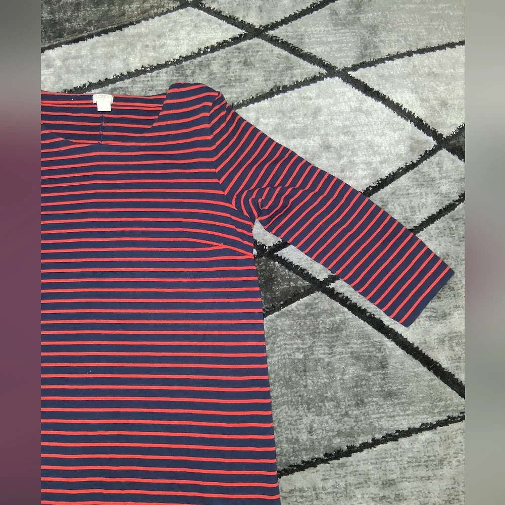 EUC J Crew Size Large Blue & Red Striped Long Sleeved Dress!